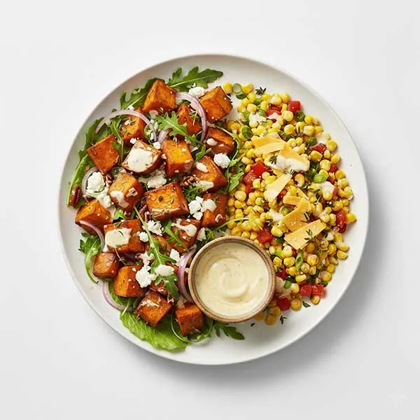 Honey-Roasted Sweet Potato & Corn Medley with Sharp Cheddar & Fresh Thyme